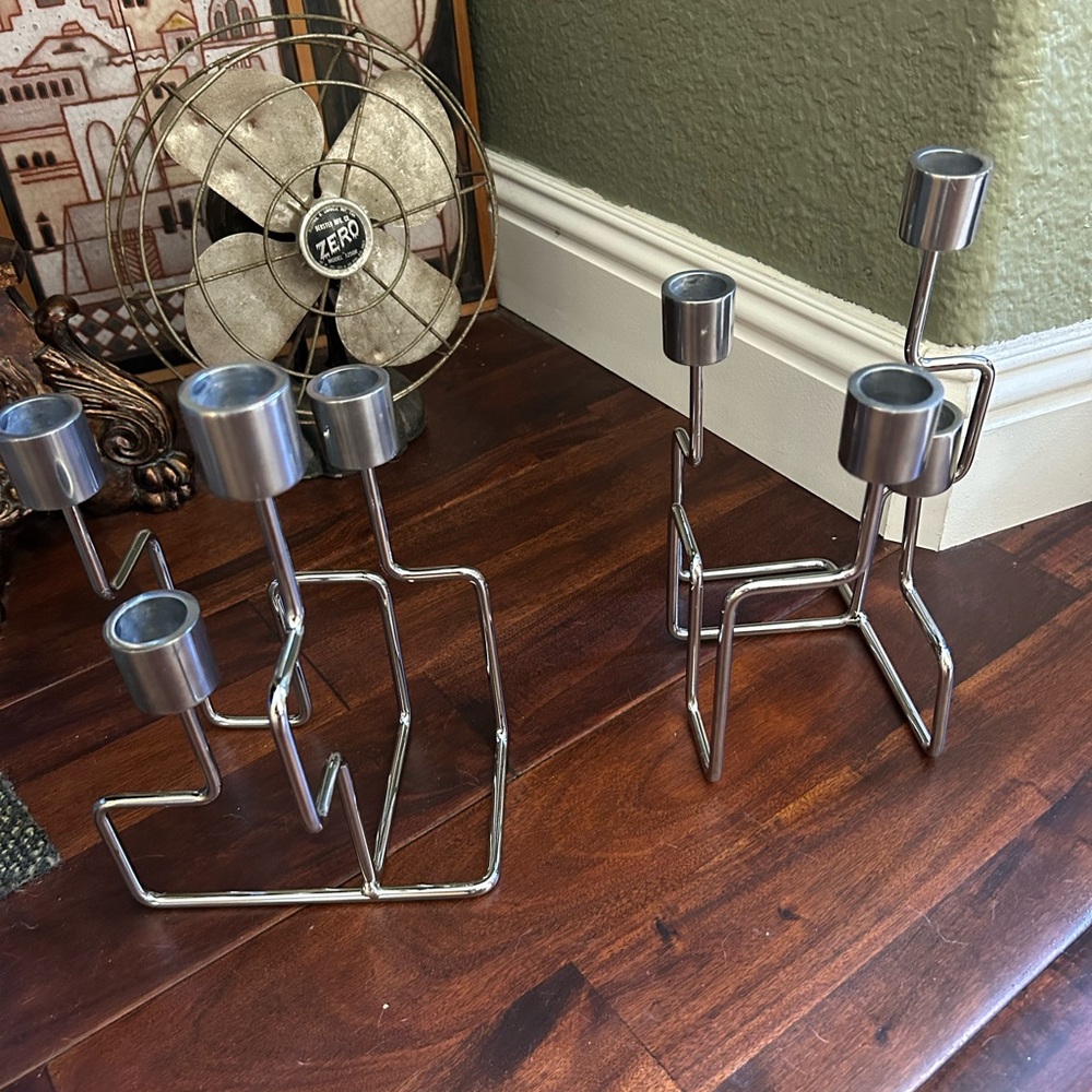 MCM Danish modern  Metal Candle Holders SET Bauhaus